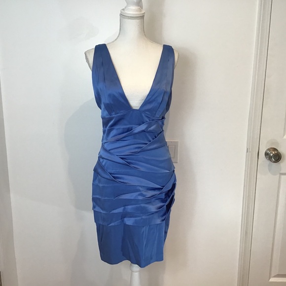 SILK ROBERTO CAVALLI LOW CUT DRESS RUCHED BLUE SZ 8 - Picture 2 of 10